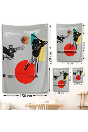 Beyzbol Sporcusu ve Kamera Tutan Retro Eller Duvar Örtüsü-7917