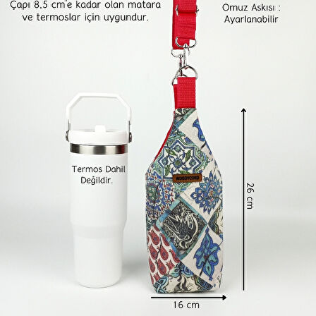 Woodycord Geleneksel Çini Desenli U Model El Yapımı Termos ve Matara Kılıfı