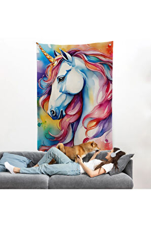Sevimli Renkli Unicorn Duvar Örtüsü-7919
