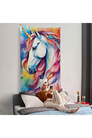 Sevimli Renkli Unicorn Duvar Örtüsü-7919