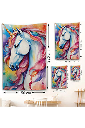 Sevimli Renkli Unicorn Duvar Örtüsü-7919
