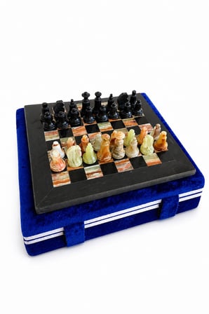 El Yapımı Siyah & Yeşil Oniks Doğal Taş Satranç Takımı 20x20 cm (8 İnç) | Dekoratif Mermer Satranç Seti | Hediyelik Premium Satranç