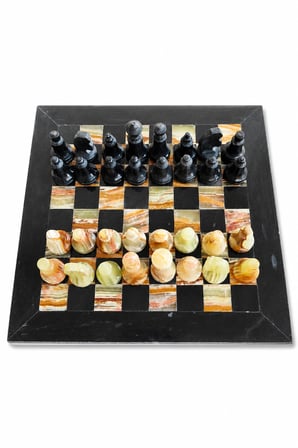El Yapımı Siyah & Yeşil Oniks Doğal Taş Satranç Takımı 20x20 cm (8 İnç) | Dekoratif Mermer Satranç Seti | Hediyelik Premium Satranç