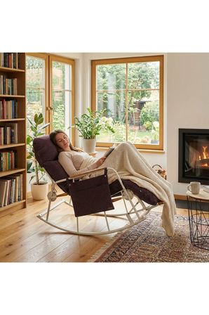 Reyo Home Ayarlanabilir Mekanizmalı Sallanan Koltuk, TV Koltuğu, Sallanan Sandalye Mor Dokuma Kumaş