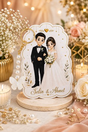 10 Adet Gelin & Damat Konsept Kelebek Anahtarlık - Nişan Hediye - Kına Hediye - Nikah  * 8,5x12cm