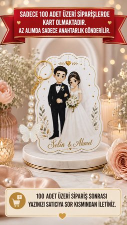 10 Adet Gelin & Damat Konsept Kelebek Anahtarlık - Nişan Hediye - Kına Hediye - Nikah  * 8,5x12cm