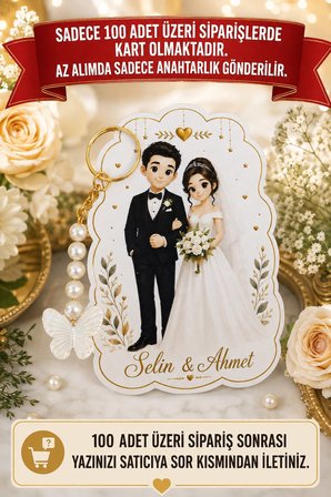 10 Adet Gelin & Damat Konsept Kelebek Anahtarlık - Nişan Hediye - Kına Hediye - Nikah  * 8,5x12cm