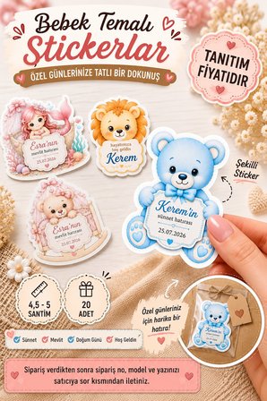 Bebek Konsept Özel Kesimli Lux Sticker - 20 Adet - Kişiye Özel Sticker - Yapışkanlı Etiket