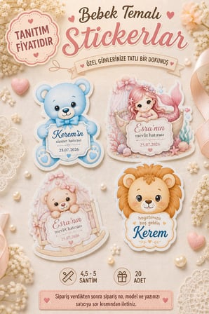 Bebek Konsept Özel Kesimli Lux Sticker - 20 Adet - Kişiye Özel Sticker - Yapışkanlı Etiket