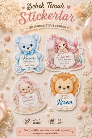 Bebek Konsept Özel Kesimli Lux Sticker - 20 Adet - Kişiye Özel Sticker - Yapışkanlı Etiket