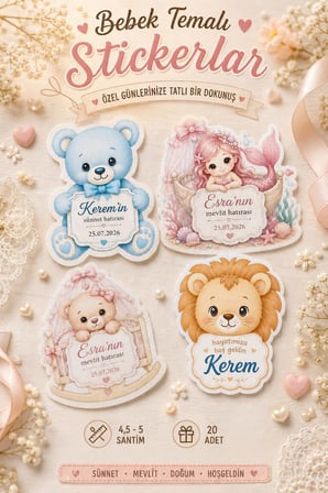 Bebek Konsept Özel Kesimli Lux Sticker - 20 Adet - Kişiye Özel Sticker - Yapışkanlı Etiket