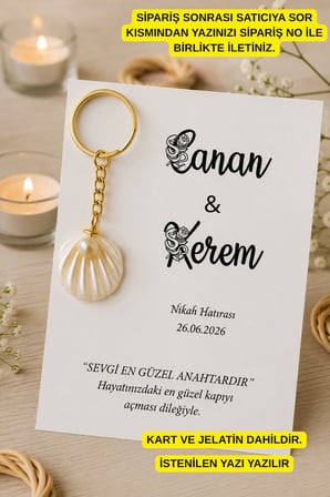 Özel Çiçek İsimli İstiridyeli Anahtarlık - Söz Hediye - Nişan Hediye - Nikah Hediye - 30 Adet