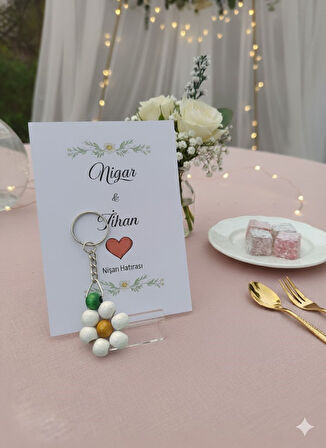 10 Adet Ahşap Papatya Bohem Anahtarlık - Kına Hediye - Nişan Hediye - Nikah Hediye - Anneler Günü