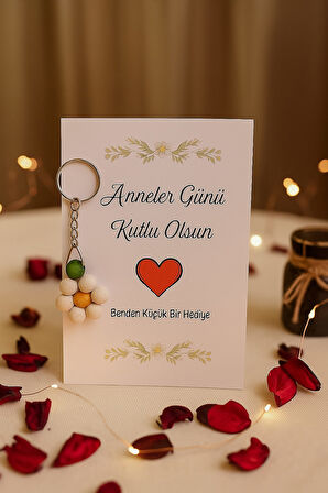 10 Adet Ahşap Papatya Bohem Anahtarlık - Kına Hediye - Nişan Hediye - Nikah Hediye - Anneler Günü