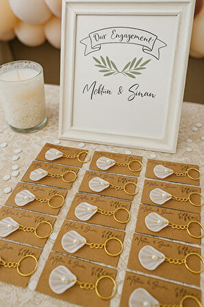 Kraft Bohem 10 Adet İstiridye Anahtarlık - Nişan Hediyesi - Kına Hediyesi - Nikah Hediyesi - Bride