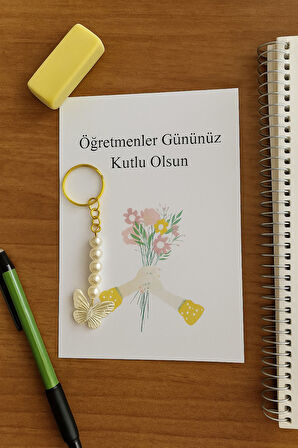 İsim Yazılır | 20 Adet Öğretmenler Günü Hediye - Kelebek Anahtarlık - Jelatinli - Kişiye Özel Hediye