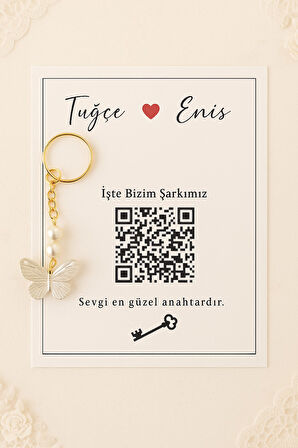 Kalpli Karekodlu Kart  - 10 Adet Kelebek Anahtarlık - Kına Hediyesi -Nikah Hediyesi - Nişan Hediye