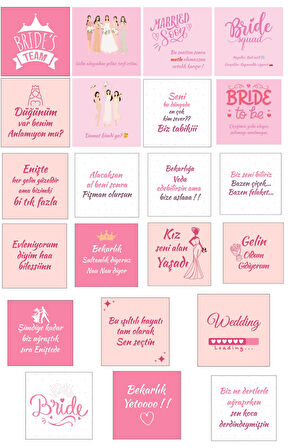 22 Adet Bride Kart - Bekarlığa Veda Kartı -Bride Eğlence Kartı - Motto Kart - 10x10 Kalın Kart