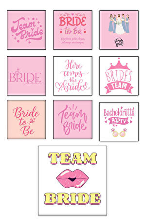 10 Adet Bride Kart - Bekarlığa Veda Kartı -Bride To Be - Motto Kart - 10x10 Kalın Kart
