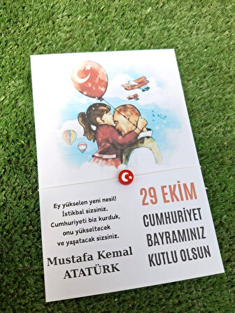 Atatürk & Çocuk  Konsept 10 Adet Kırmızı Türk Bayraklı 29 Ekim Hediye - Cumhuriyet Bayramı Hediye 
