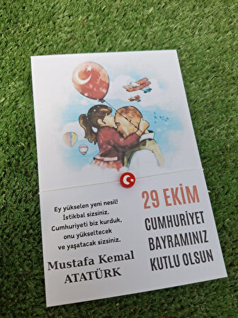 Atatürk & Çocuk  Konsept 10 Adet Kırmızı Türk Bayraklı 29 Ekim Hediye - Cumhuriyet Bayramı Hediye 
