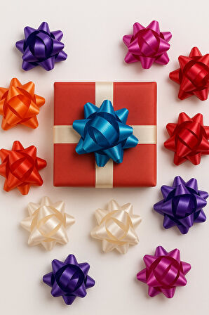 Kendinden Yapışkanlı Yıldız Fiyonk - Hediye Paketi Fiyonk - Hediye Poşet Fiyonk Süsleme 10 Adet