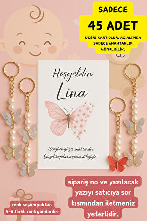 15 Adet Kelebek Kartlı Renkli Kelebek Anahtarlık - Mevlid Hediye - Kına Hediye- Sünnet Hediye
