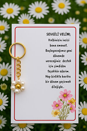 10 Adet Veli Hediyesi - Papatya Anahtarlık - Okul Açılış Hediyesi - SABİT YAZI YAZI EKLENMEZ