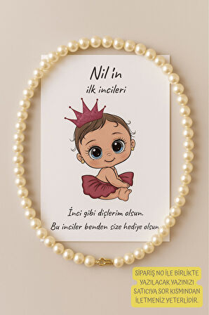 10 Adet İnci Kolye - Pembe Kızlı - Diş Buğdayı Hediyesi - Hoşgeldin Bebek Hediyesi