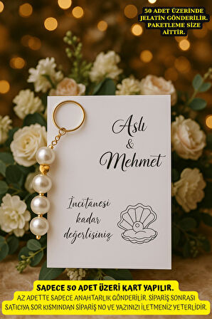 10 Adet İnci Parıltılı Anahtarlık - Kına Hediyesi - Nişan Hediyesi - Hoşgeldin Hediyesi - Bride