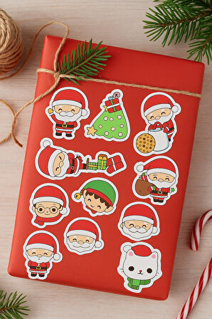 11 Adet Noel Baba Sticker- Yılbaşı Sticker - Yılbaşı Hediye Paketleme - Yılbaşı Süsü - Hediye Paketi