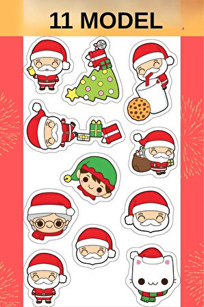 11 Adet Noel Baba Sticker- Yılbaşı Sticker - Yılbaşı Hediye Paketleme - Yılbaşı Süsü - Hediye Paketi