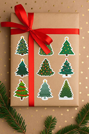 9 Adet - Çam Ağacı Sticker - Yılbaşı Sticker - Yılbaşı Hediye Paketleme - Yılbaşı Süsü - Hediye Pake