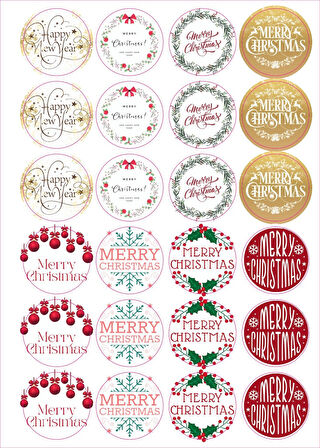 24 Adet - 8 Çeşit Yılbaşı Sticker - Yılbaşı Hediye Sticker - Yılbaşı Paketleme - Yılbaşı Süsü 