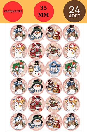 24 Adet - Snowman Sticker - Yılbaşı Sticker - Yılbaşı Hediye Paketleme - Paketleme Sticker - Yılbaşı