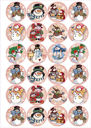 24 Adet - Snowman Sticker - Yılbaşı Sticker - Yılbaşı Hediye Paketleme - Paketleme Sticker - Yılbaşı