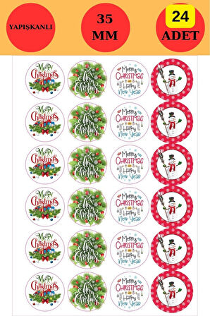 24 Adet - 4 Çeşit Yılbaşı Sticker - Mutlu Yıllar Sticker - Yılbaşı Hediyesi - Paketleme Sticker - Yı