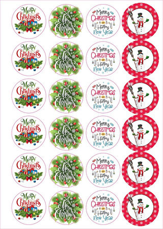 24 Adet - 4 Çeşit Yılbaşı Sticker - Mutlu Yıllar Sticker - Yılbaşı Hediyesi - Paketleme Sticker - Yı