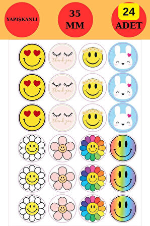 24 Adet - Emoji Sticker - Paketleme Sticker - Emoji Etiket - Gülen Yüz Sticker - Laptop Sticker