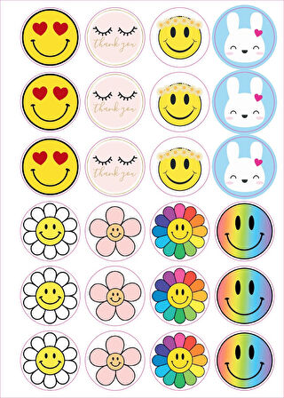 24 Adet - Emoji Sticker - Paketleme Sticker - Emoji Etiket - Gülen Yüz Sticker - Laptop Sticker
