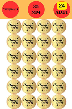 24 Adet - Gold Thank You Sticker - Gold Teşekkürler Sticker - Gold Sticker - Paketleme Sticker