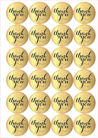 24 Adet - Gold Thank You Sticker - Gold Teşekkürler Sticker - Gold Sticker - Paketleme Sticker