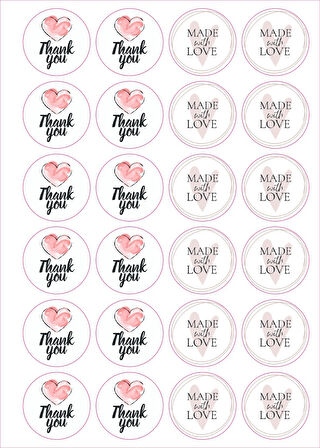 24 Adet - Thank You & Handmade With Love Sticker - Paketleme Sticker - Hediye Sticker - 