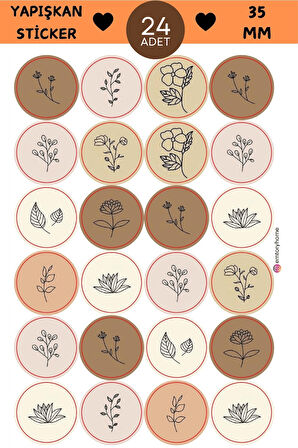 24 Adet - Bohem Autumn Sprint Sticker - Hediye Paketi Sticker - Çiçek Sticker - Yaprak Sticker
