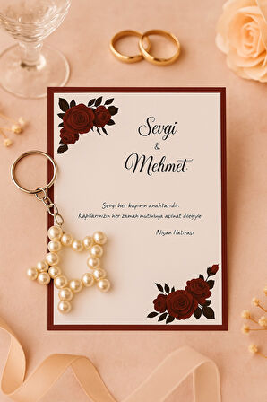 Kırmızı Gül Konsept 15 Adet İnci Anahtarlık - Kına Hediyesi - Nişan Hediyesi - Bride Nikah Hediye 