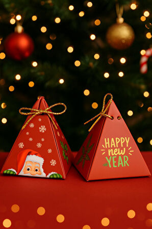 Kokina & Noel Baba Kırmızı 10'lu Piramit Kutu - Hediye Kutusu - Yılbaşı Kutusu - Yılbaşı Hediyesi