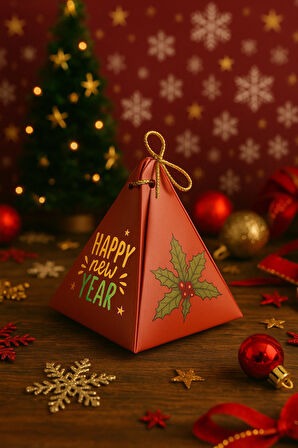 Kokina & Noel Baba Kırmızı 10'lu Piramit Kutu - Hediye Kutusu - Yılbaşı Kutusu - Yılbaşı Hediyesi