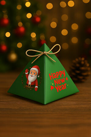 Noel Baba Yeşil 10'lu Piramit Kutu - Hediye Kutusu - Yılbaşı Kutusu - Yılbaşı Hediye- New Year Gift