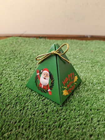 Noel Baba Yeşil 10'lu Piramit Kutu - Hediye Kutusu - Yılbaşı Kutusu - Yılbaşı Hediye- New Year Gift