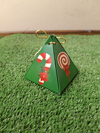 Şeker Kamışı Yeşil 10'lu Piramit Kutu - Hediye Kutusu - Ağaç Süsü - Yılbaşı Kutusu - Yılbaşı Hediye